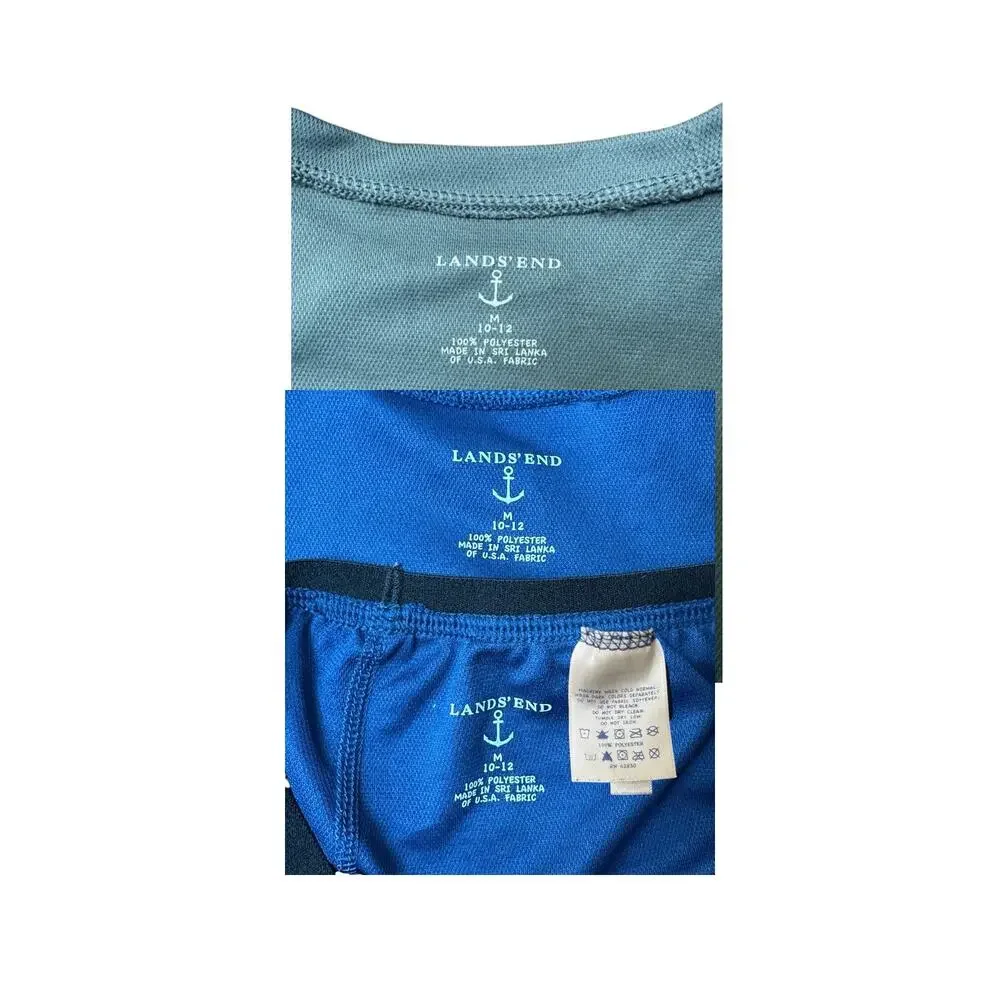 Lands’ End Thermal Base Layer Thermaskin Set, Boy’s Size 10-12, Blue, Gray